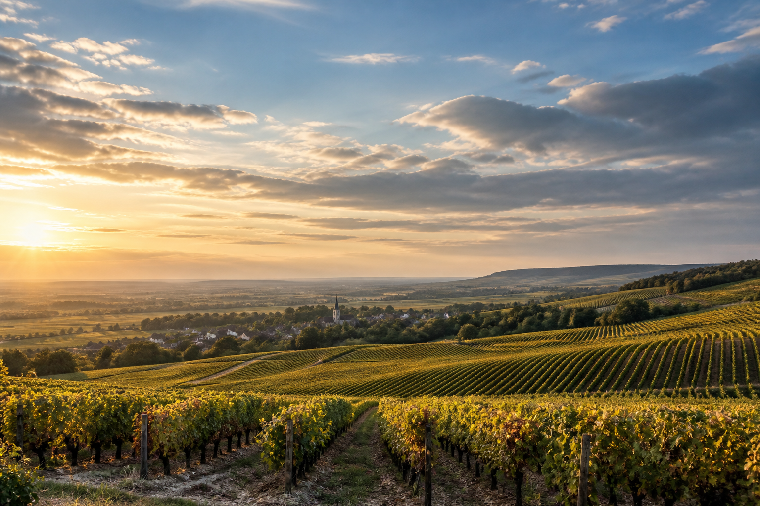 Collines de Champagne sous un grand ciel
